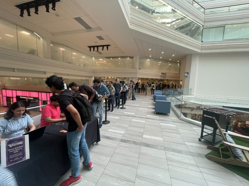 Boston Tech Week check-in line for the hackathon